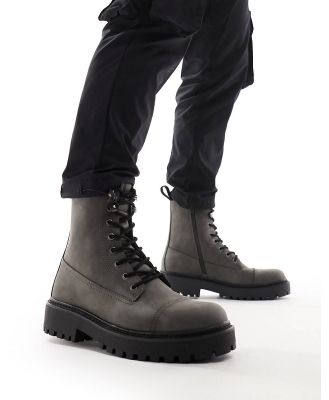 Pull & Bear tall military boots in washed brown