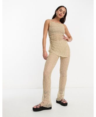 Pull & Bear textured mesh flare pants in beige (part of a set)-Brown