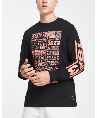 Puma Basketball long sleeve t-shirt with sleeve print in black and red