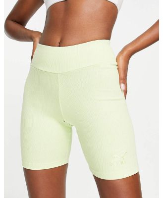 PUMA Classics ribbed legging shorts in lime green