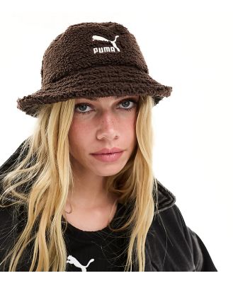 PUMA Cosy Club borg bucket hat in dark chocolate - exclusive to ASOS-Brown