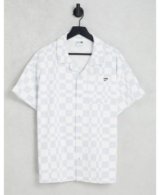 Puma Downtown checkerboard shirt in pale blue in white