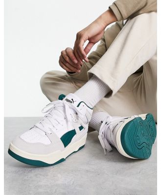 PUMA Slipstream Mid Heritage sneakers in white and varsity green