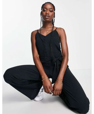 QED London cami strap button front jumpsuit in black