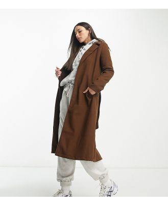 QED London Tall belted longline coat in chocolate brown