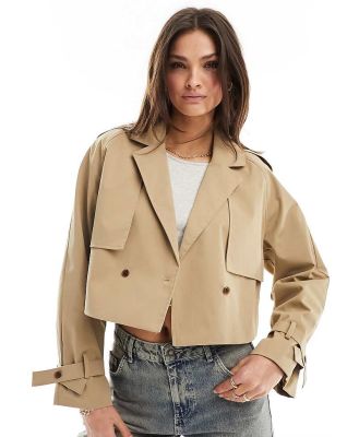 QED London Tall cropped trench coat in beige-Neutral