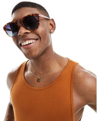 Quay Slicked Back round sunglasses in honey tort with blue polarised lens-Brown