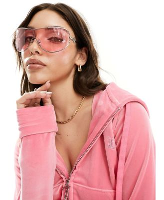 Quay x Guizio Balance shield sunglasses in silver with pink lens