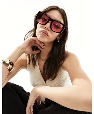Quay x Guizio Uniform oversized square sunglasses in tort with pink lens-Brown