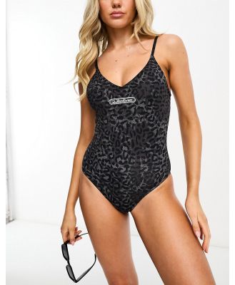 Quiksilver leopard print swimsuit in black