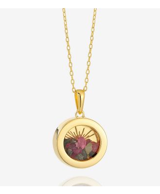 Rachel Jackson 22 karat gold plated small deco sun amulet necklace with tourmaline crystals with gift box