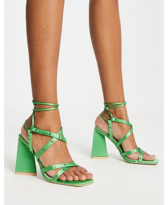 RAID Elinora block heel sandals with stud embellishment in green satin-Black