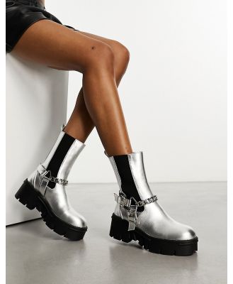 RAID Greta chunky low ankle boots with hardware in silver