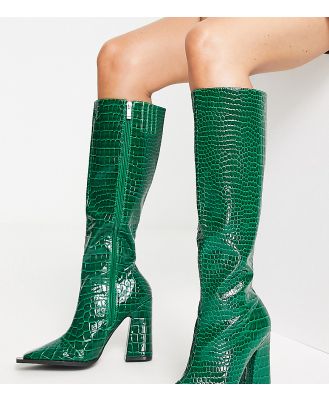 Raid Sphere heeled knee boots in green croc