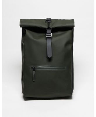 Rains 13320 unisex waterproof roll top backpack in green-Black