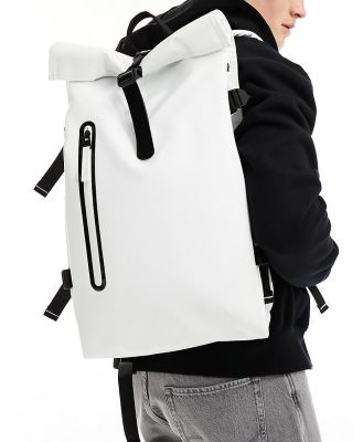 Rains Rolltop unisex waterproof contrast large backpack in powder white