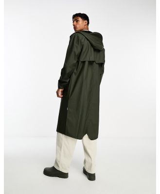 Rains waterproof hooded longline jacket in dark green