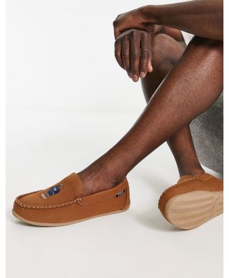 Ralph Lauren american flag bear twill slippers in tan-Brown