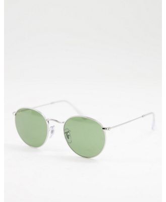 Ray-Ban round sunglasses silver frame with green tint lens-Gold