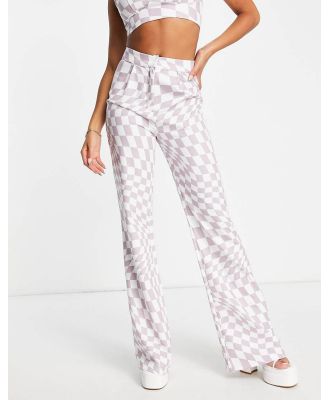 Rebellious Fashion highwaist pants in lilac check (part of a set)-Purple