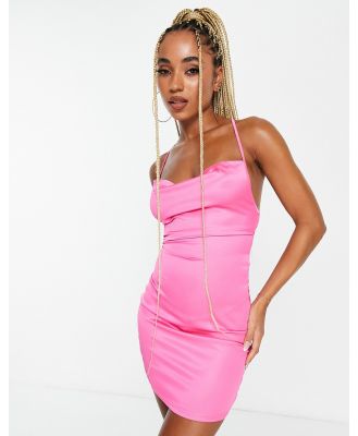Rebellious Fashion lace up back satin dress in pink