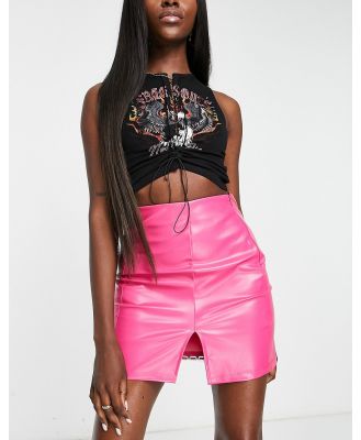 Rebellious Fashion micro mini skirt with thigh split in hot pink