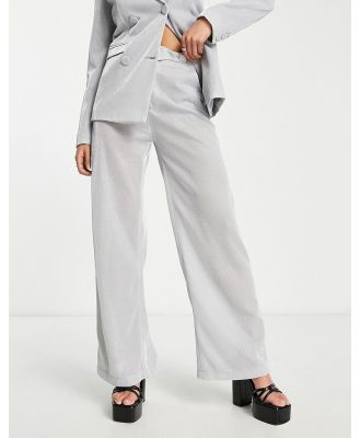 Rebellious Fashion wide leg pants in silver glitter (part of a set)