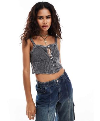 Reclaimed Vintage cami top with embroidery in grey