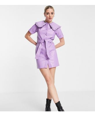 Reclaimed Vintage Inspired leather look mini dress with statement collar in lilac-Purple