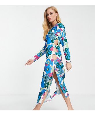 Reclaimed Vintage Inspired midi dress with cut out sides in print-Multi
