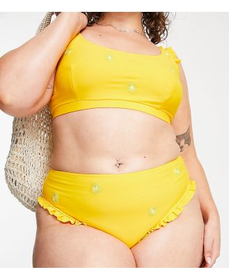Reclaimed Vintage Inspired Plus flower embroidered bikini bottoms in yellow