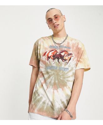 Reclaimed Vintage Inspired tie dye t-shirt with wild horses print-Yellow