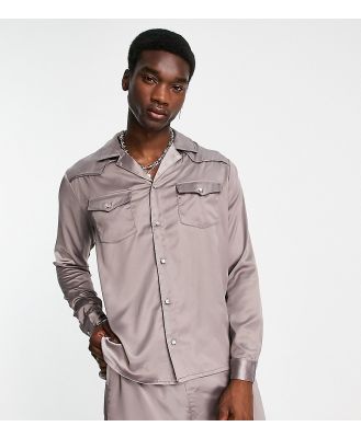 Reclaimed Vintage Inspired western satin shirt in grey (part of a set)