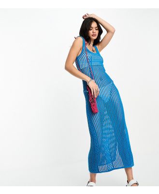 Reclaimed Vintage knitted crochet summer festival midi dress in blue-Multi