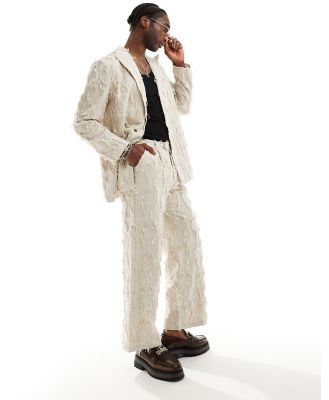 Reclaimed Vintage limited edition suit pants with fraying in beige-Neutral