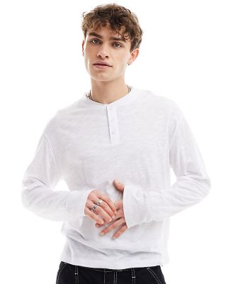 Reclaimed Vintage long sleeve slub henley t-shirt in white