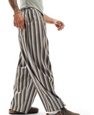 Reclaimed Vintage loose baggy cord pants in stripe-Multi