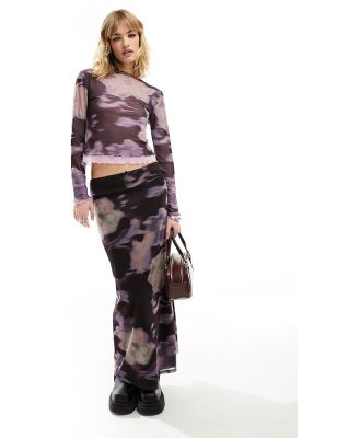 Reclaimed Vintage midi skirt in blurred floral print-Multi