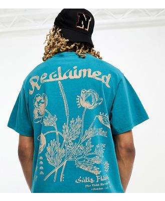 Reclaimed Vintage oversized plant bouquet tee in teal-Green