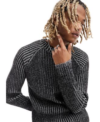 Reclaimed Vintage plaited rib knitted jumper in charcoal-Grey