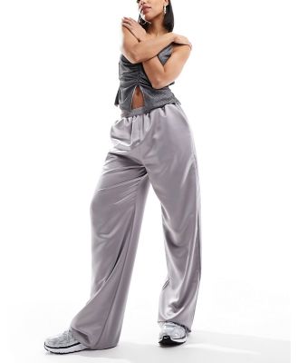Reclaimed Vintage satin pull on pants in silver