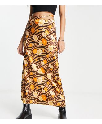 Reclaimed Vintage satin slip skirt in animal floral print-Multi