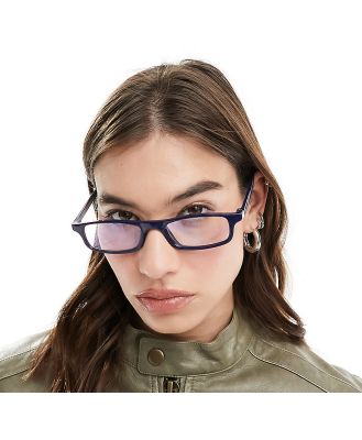 Reclaimed Vintage Y2K slim spectacles with blue light lens in blue