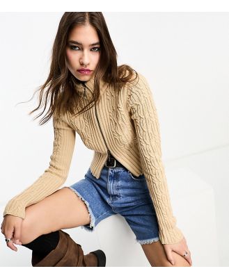 Reclaimed Vintage zip up cropped cable cardi in neutral