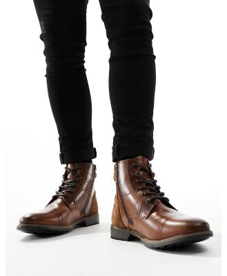 Red Tape casual lace up boots in dark brown leather