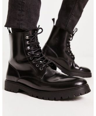 Red Tape chunky hardware lace up boots in black leather