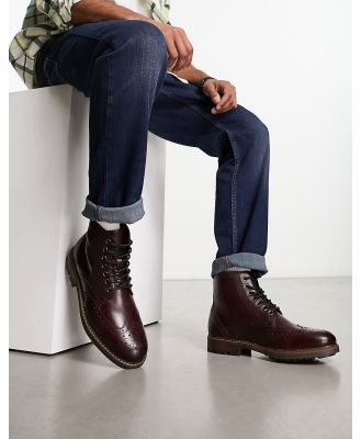 Red Tape lace up brogue boots in burgundy leather