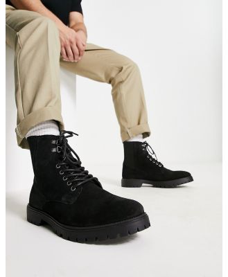 Red Tape lace up hiker boots in black leather