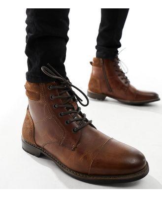 Red Tape Wide Fit casual lace up boots in dark brown leather