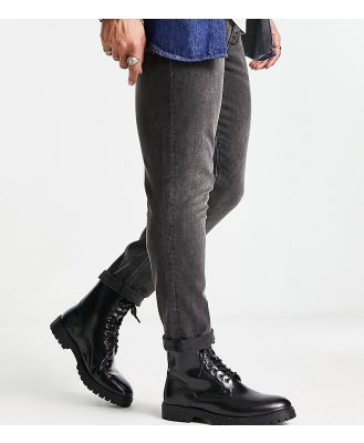 Red Tape Wide Fit chunky hardware lace up boots in black leather